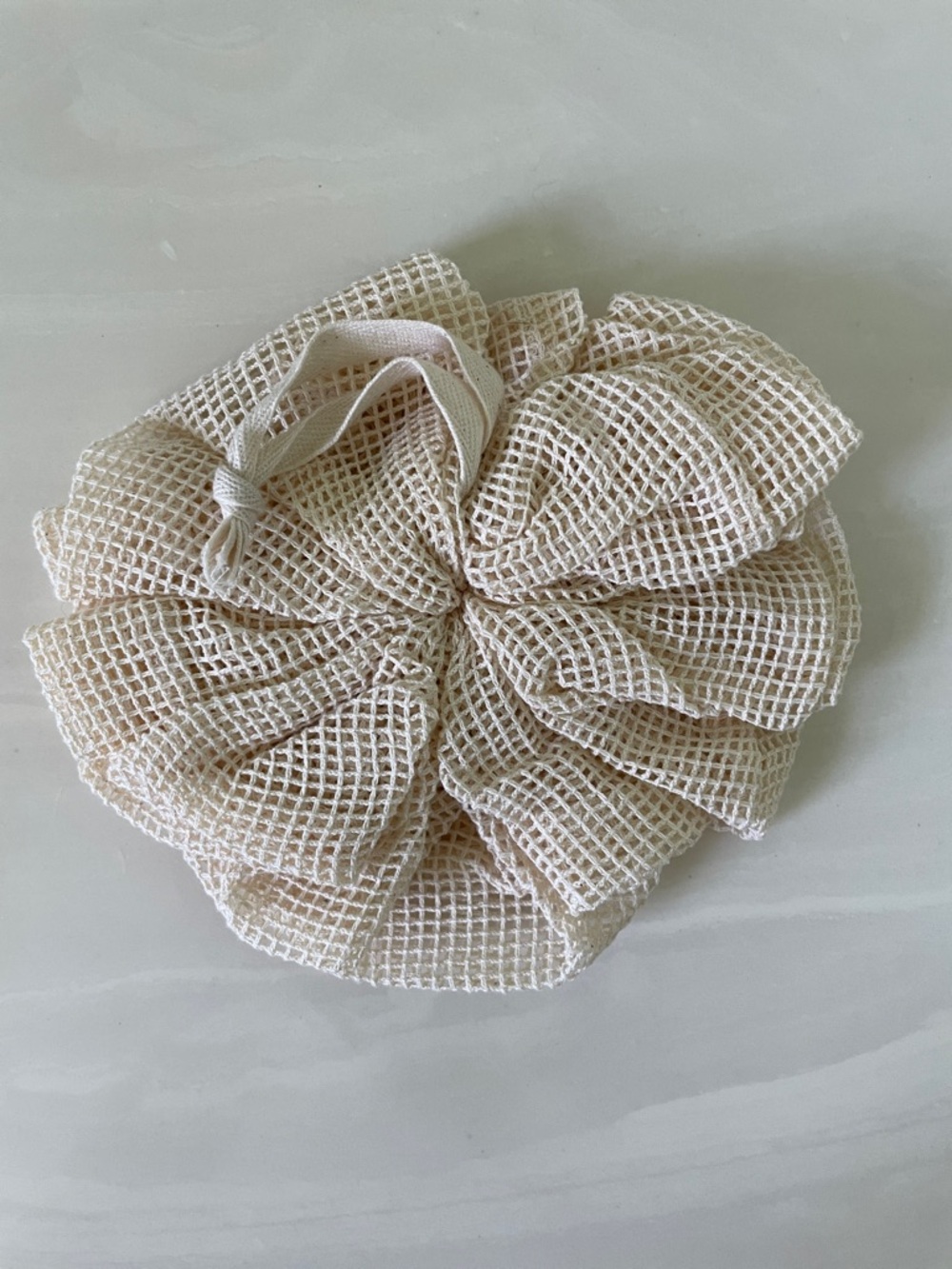 Neutral Beige Mesh Bath Pouf